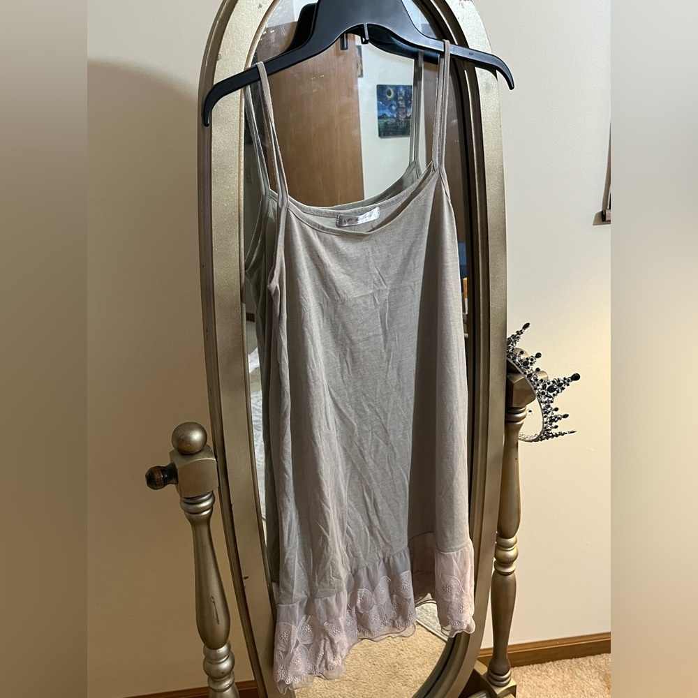 Women’s Beige Slip Dress with Lace Trim